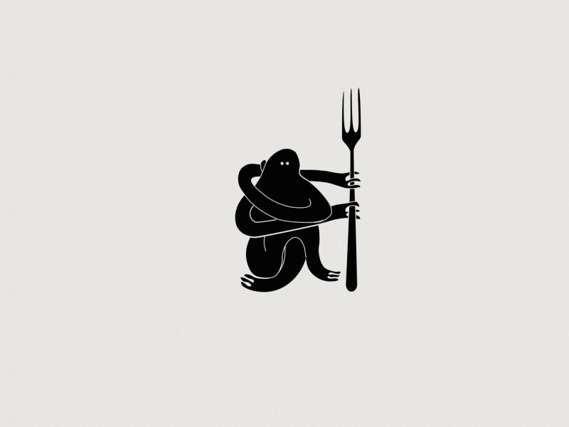Animated black character with fork