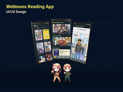 Webtoons reading app UI screens