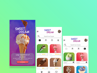 Ice Cream Mobile App adobexd design figma graphic design ice icecream student sweet cream ui ui design ux ux design walls icecream