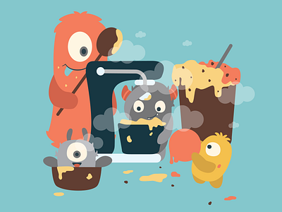 Monsters are taking over! cute flat ice cream illustration papacream poster