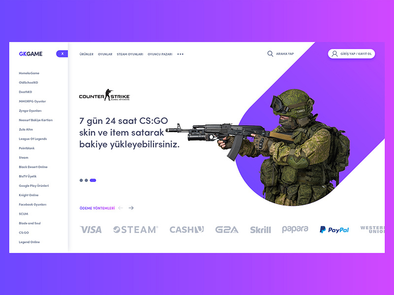 GK Game Store Category Nav store online game design web ux ui