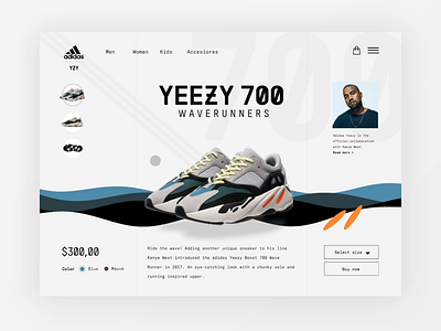 Adidas Yeezy Waverunner shop animation adidas ae after effect animation kanye shop sneaker transition ui ux video waves webdesign webshop yeezy