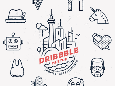 Official Dribbble Meetup - Apr 9 (Toronto) city dribbble dribbble meetup flat icon hat heart icons illustration invite robots toronto unicorn