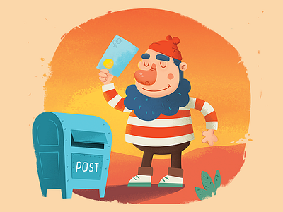 Captain TOTO (letter) beard captain illustration kids letter mail post box red