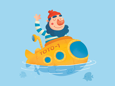 Yellow Submarine adventure beard blue captain fish illustration submarine travel trip yellow submarine
