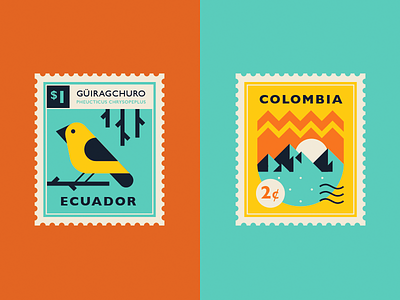 Summer trip bird colombia ecuador mountain postage stamp postal south america stamps summer travel trip