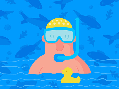 Aqua aqua blue character diver diving duck pattern rubber sea swim yellow