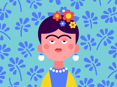Frida artist blue character flowers frida mexico woman yellow