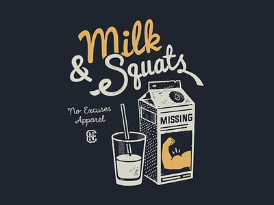Milk fitness gym milk no excuses print sport squats t-shirt workout