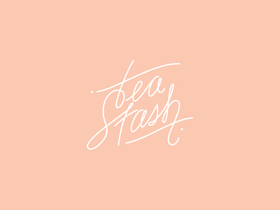 Tea Stash Logo drink handtype lettering logo peach stash tea tea leaves tea stash typography