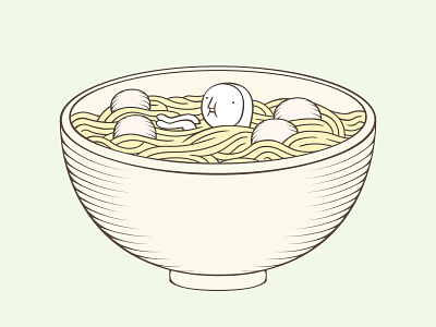 The Hiding-in-the-Wrong-Place Club: Bowl of Fish Ball Noodles bowl character design chinese chinese food fishball food hiding illustration noodle vector
