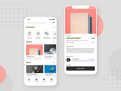 Marketplace App Concept for Art Classes app booking clean colors concept interface ios iphone10 minimalist mobile sketch ui ux