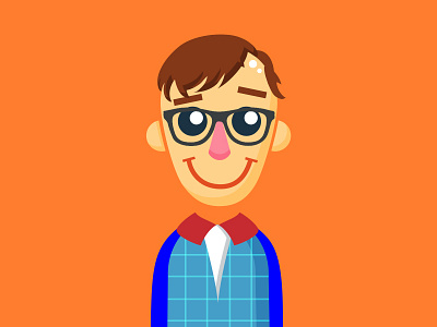 Little Happy Man character glasses happy head man orange shiny shirt simple