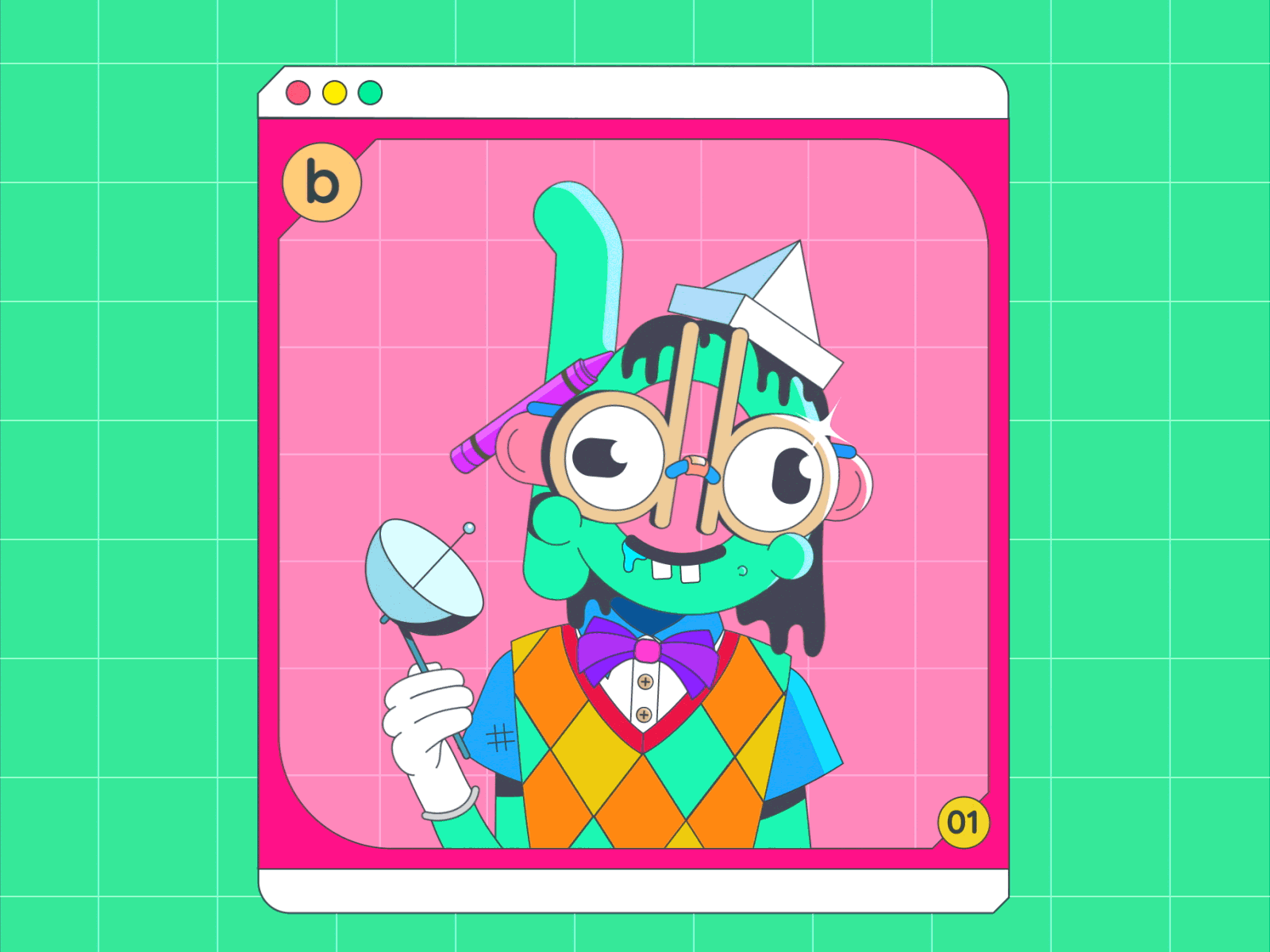 alphaNERDZ "lowercase b" after effects animated animation character cute design gif illustration nft pfp rarible simple
