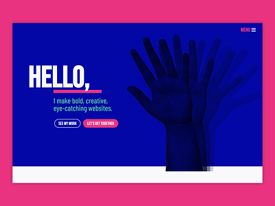 New year, new (personal) brand blue bold brand branding design hands hero minimal pink portfolio typography web website