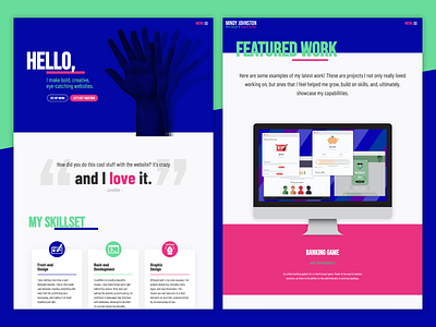 My portfolio is bold and she knows it blue bold brand branding hands hero minimal pink portfolio quote web website