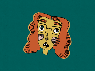 hello dribbble! cartoon character glasses illustration nervous orangehead redhead sketch vector woman