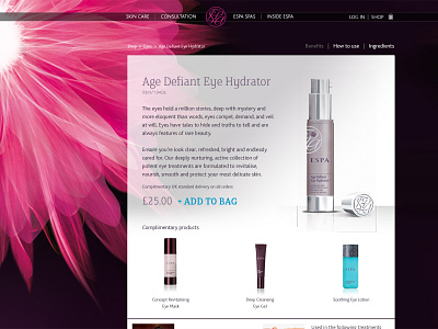 ESPA Product page cosmetics espa flower fuschia pink
