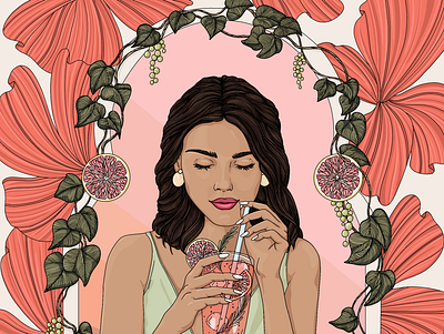 Summer Spritz botanical drink floral food illustration portait summertime