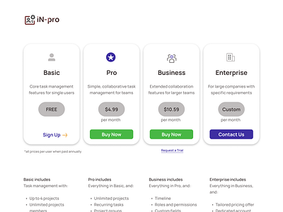 iN-pro pricing page design graphic design logo typography ui