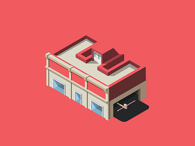 E 2.5d color design e icon illustration parking garage red warehouse