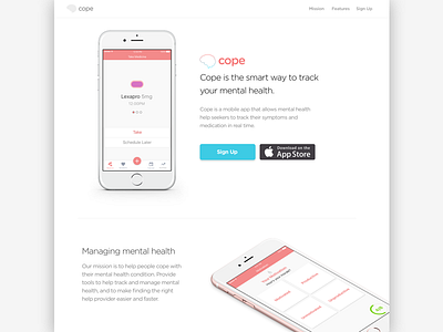 Cope, landing page app landing page cope mental health app