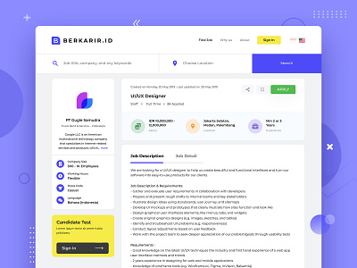 Berkarir Job Board | Job Descriptions Page app board clean dashboard design exploration gradient hiring homepage interface job landing minimalistic page talent ui user ux vacancy web