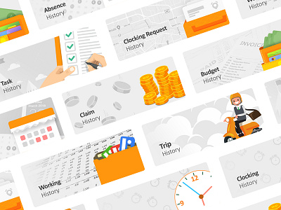 BOSS Pintar | History Cards app attendance boss pintar business card ui cards clean dashboard flat history icon icon set illustration mobile mobile ui trip ui user interface