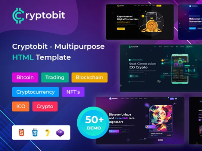 Cryptobit All In One Digital Currency HTML5 Template bitcoin business company creative crypto design digital elementor graphic html ico illustration logo marketplace money multipurpose nft trading ui wordpress