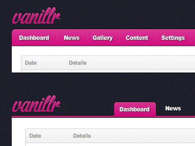 Vanillr Admin admin blue logo navigation pink pixel noise background