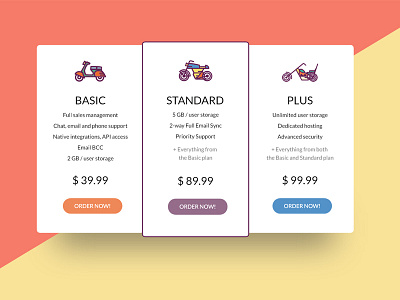 Pricing Table - Freebie Adobe XD adobe xd blue cartoon freebie material design orange pricing table purple red yellow