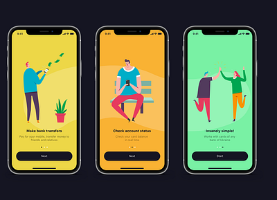 Money transfers onboarding banking colors illustration art illustrations mobile app mobileui money transfer onboarding ui