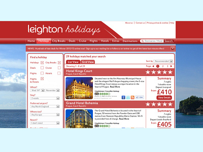 Holiday bookings website