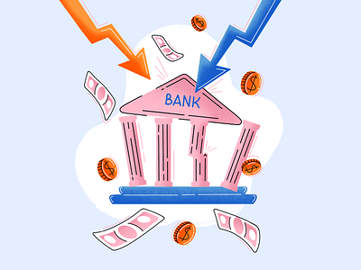 Bank financial crisis bank banking building clean finance fintech illustration money procreate simple
