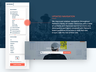 Patreon Creator Guide Navigation cards navigation sidebar ui ux web design