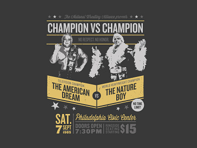 Ric Flair v Dusty Rhodes T-Shirt Design campion dusty rhodes fight nature boy philadelphia ric flair sports t shirt design wrestling wwe wwf