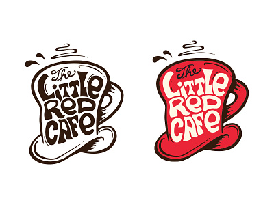 Logo Concepts for Little Red Cafe alice in wonderland coffee cup hand drawn hand lettering hot logo logo design mad hatter restaurant tea