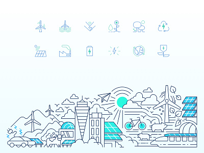 Renweable Energy Illustration and Icons eco energy icons illustration stroke