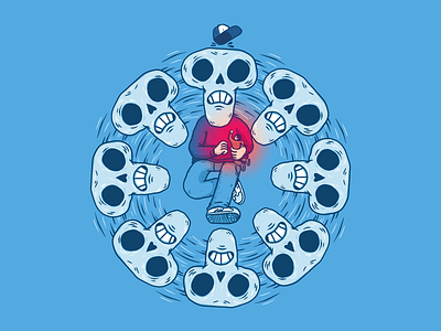 Skull kid playing cartoon design digital illustration doodle illustration ipad procreate skull tablet