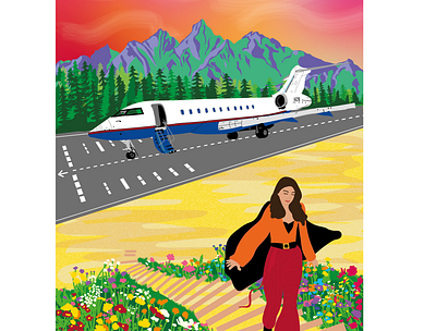 'Keep Going' colourful design illustration plane woman
