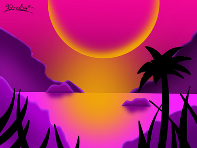 Sunset Day art artist design draw drawing graphic design illustration illustrations purple sunset