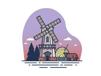 Сountry art cow icon illustration vector village windmill