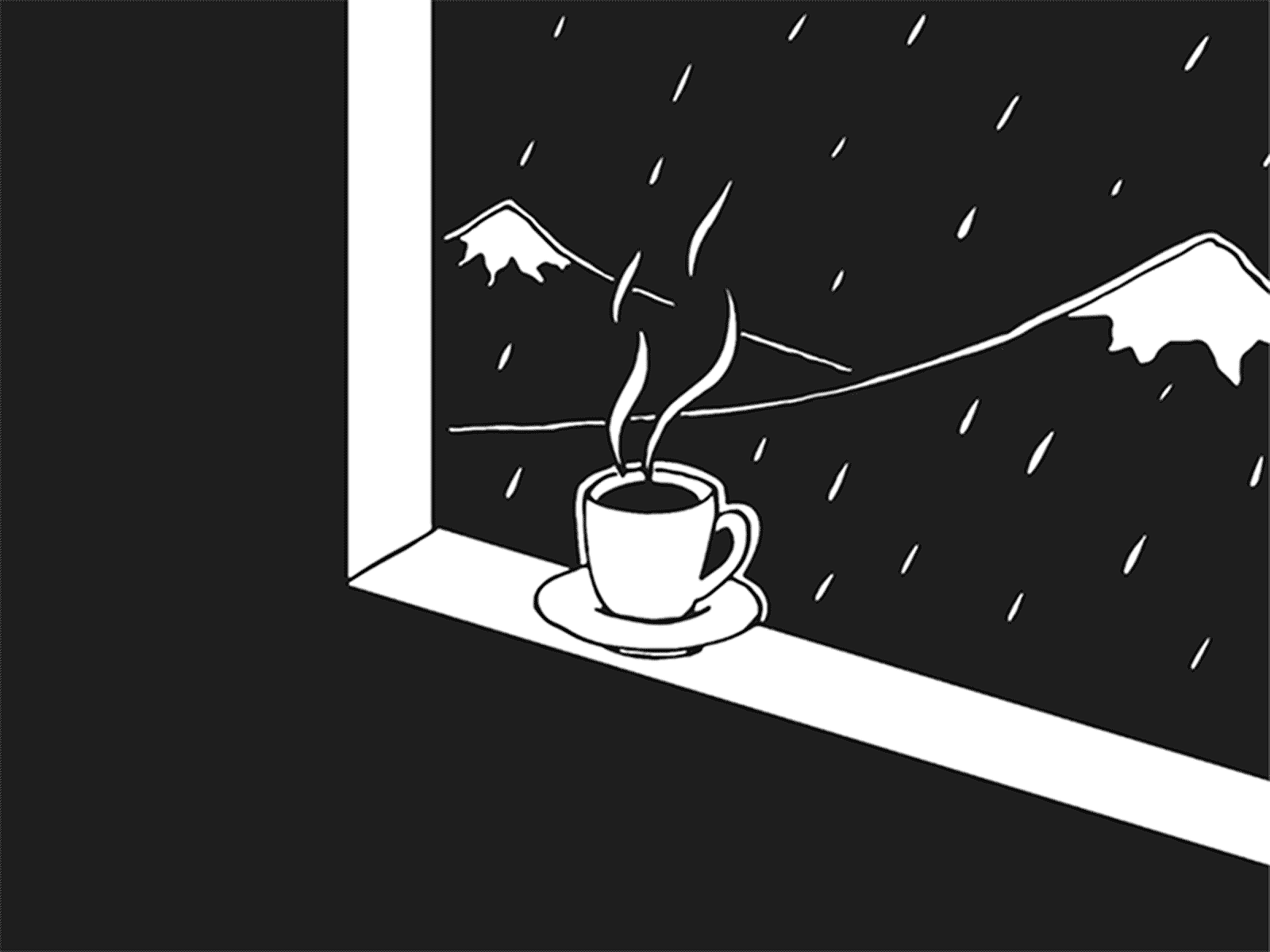 Tranquility animation black and white calm coffee cup design illustration illustrator motiondesign mountain rain tranquility vector