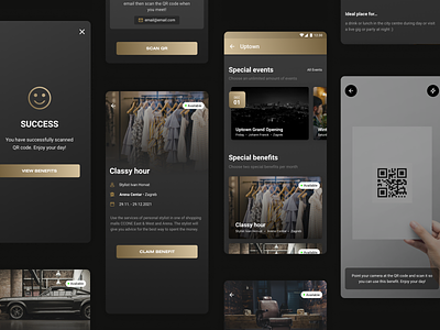 Ajmo! app — Uptown loyalty section (part 3) app benefits clean mobile mobileapp premium qrscan uptown ux