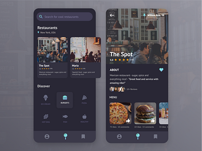 Restaurant App food gradient likes location location app mobile mobile app restaurant restaurant app reviews search ui ux