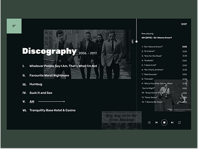 Discography - Music player album arctic monkeys band clean discography music music player simple song ui ux web