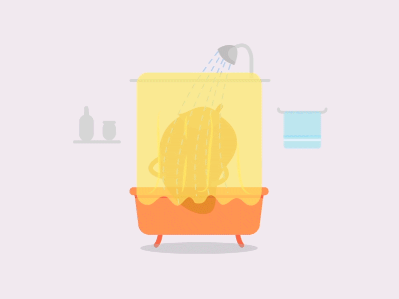 Monday = Work day! animation bath tub cute flat gif illustration mango mirror monday motion design walkcycle work