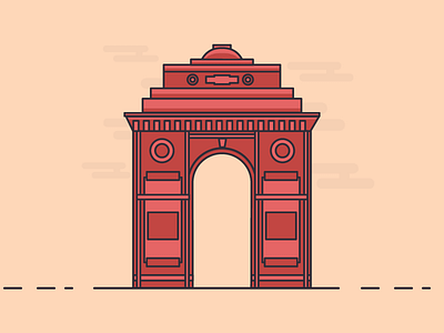 Indiagate animation building clouds cute days flat icons illustration line minimal outline