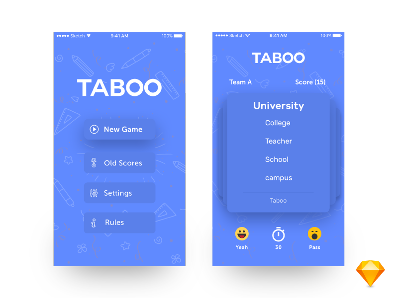 Taboo Redesign ios freebie icons sketch blue typogrpahy game taboo ux ui