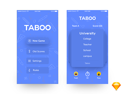 Taboo Redesign blue freebie game icons ios sketch taboo typogrpahy ui ux